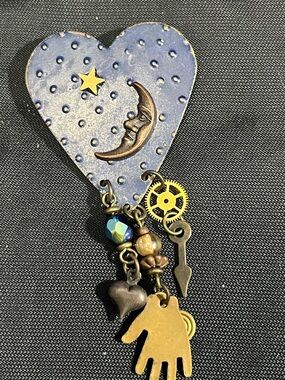 Vintage Blue Heart Moon & Charm Pendant Necklace